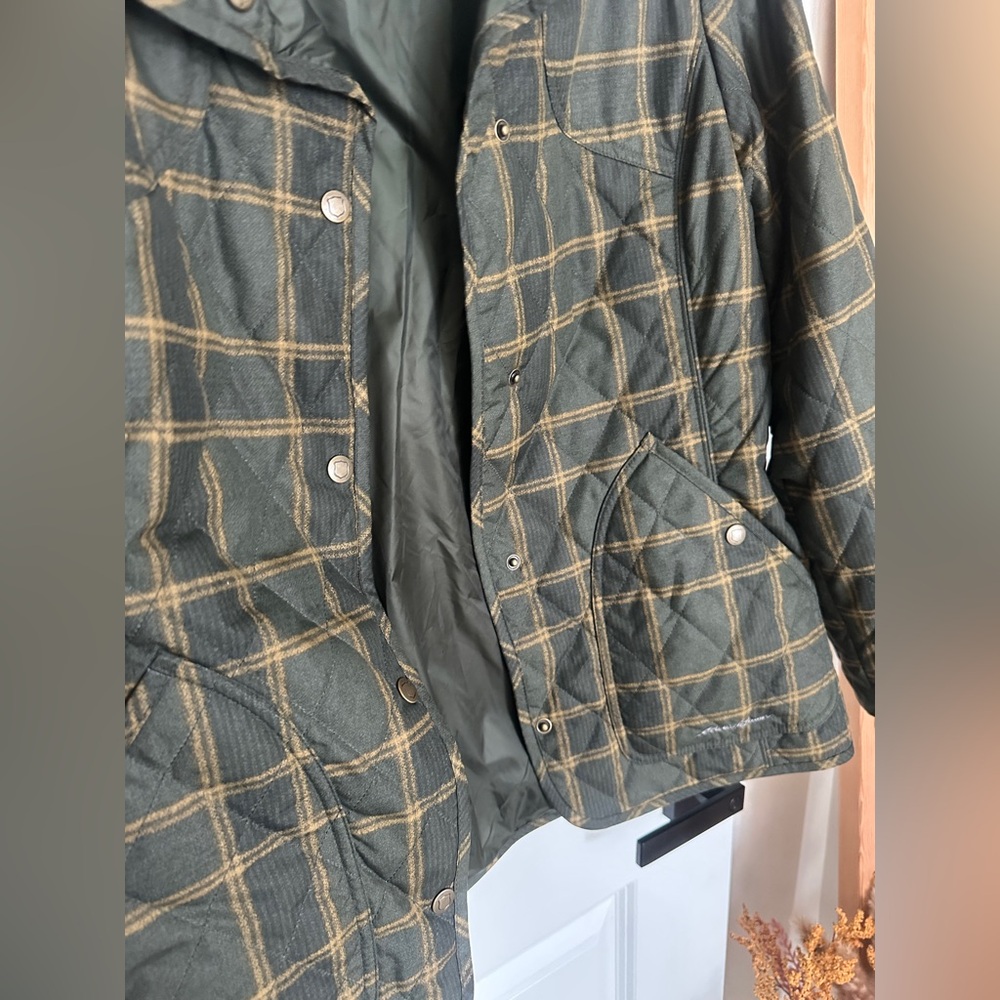🟩 Eddie Bauer Sportshop Quilted Jacket – Olive Plaid (Women’s Tall L) - Picture 3 of 7